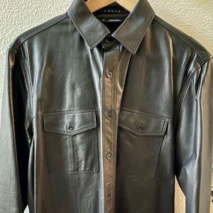 RARE Theory Buttery Soft Leather Shirt Jacket Coat Black M $995